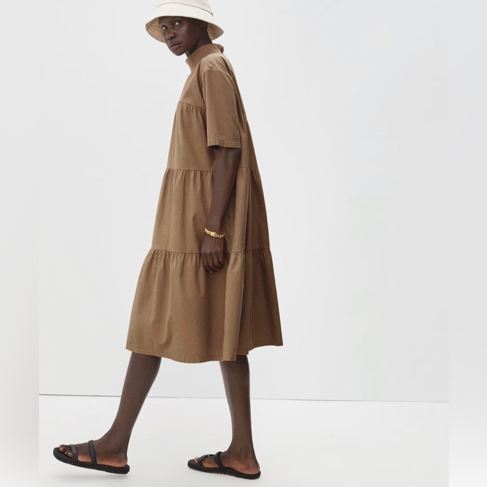 Everlane Tan The Tiered Mockneck Dress